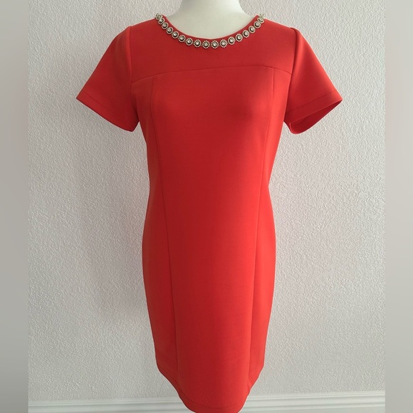 Elegant Bright Orange Short Sleeve Dress - Picture 1 of 5